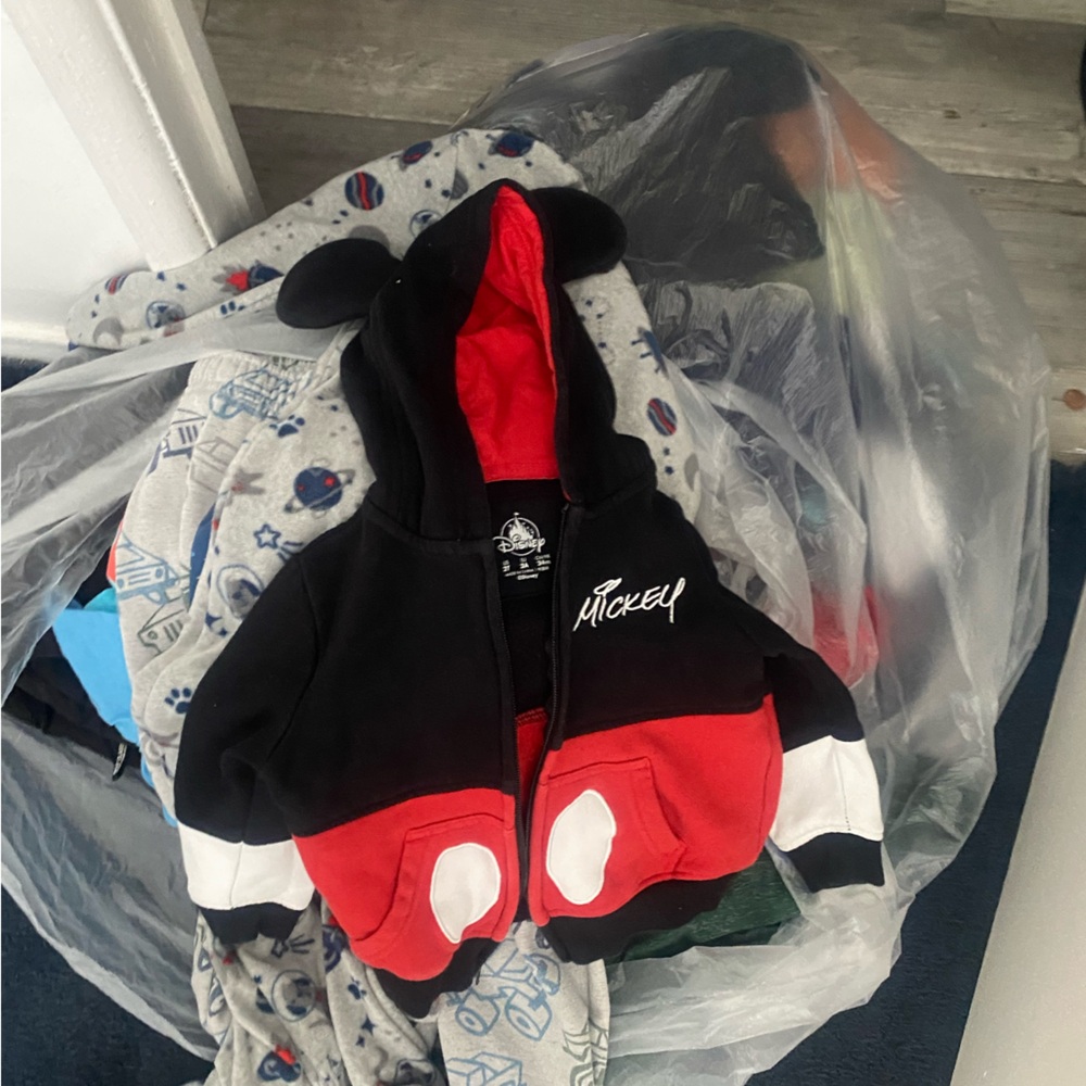 Disney Mickey Mouse Black & Red Hooded Zip-Up with White Glove Details